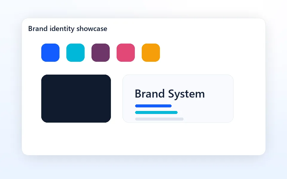Graphic design brand identity showcase with palette and marketing assets